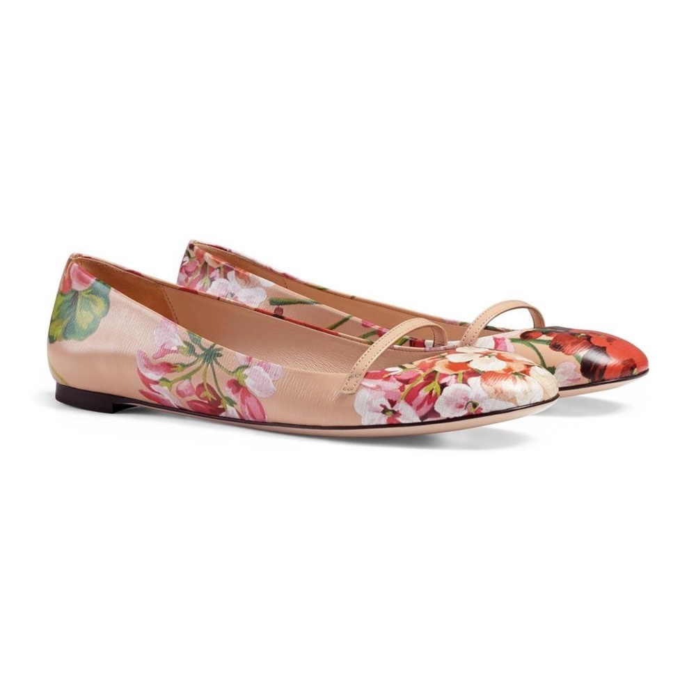 NWT Gucci Pink Blooms Floral Print Ballerina Flats